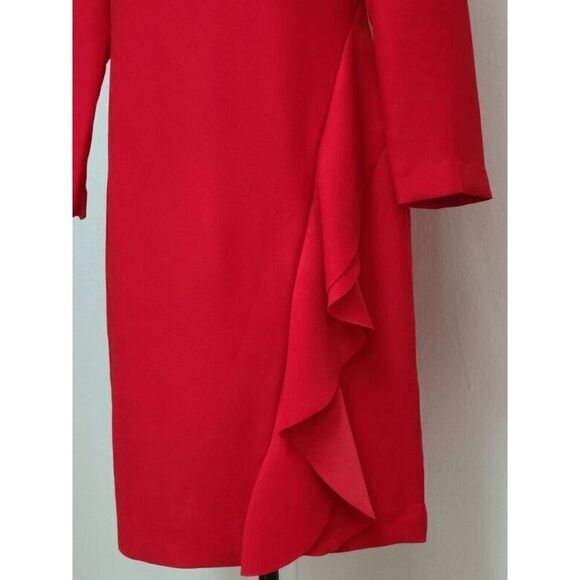 ❤️ BANANA REPUBLIC Ruffle 3/4 Sleeves Classy Shift Red Dress SIZE 0 - Picture 9 of 15